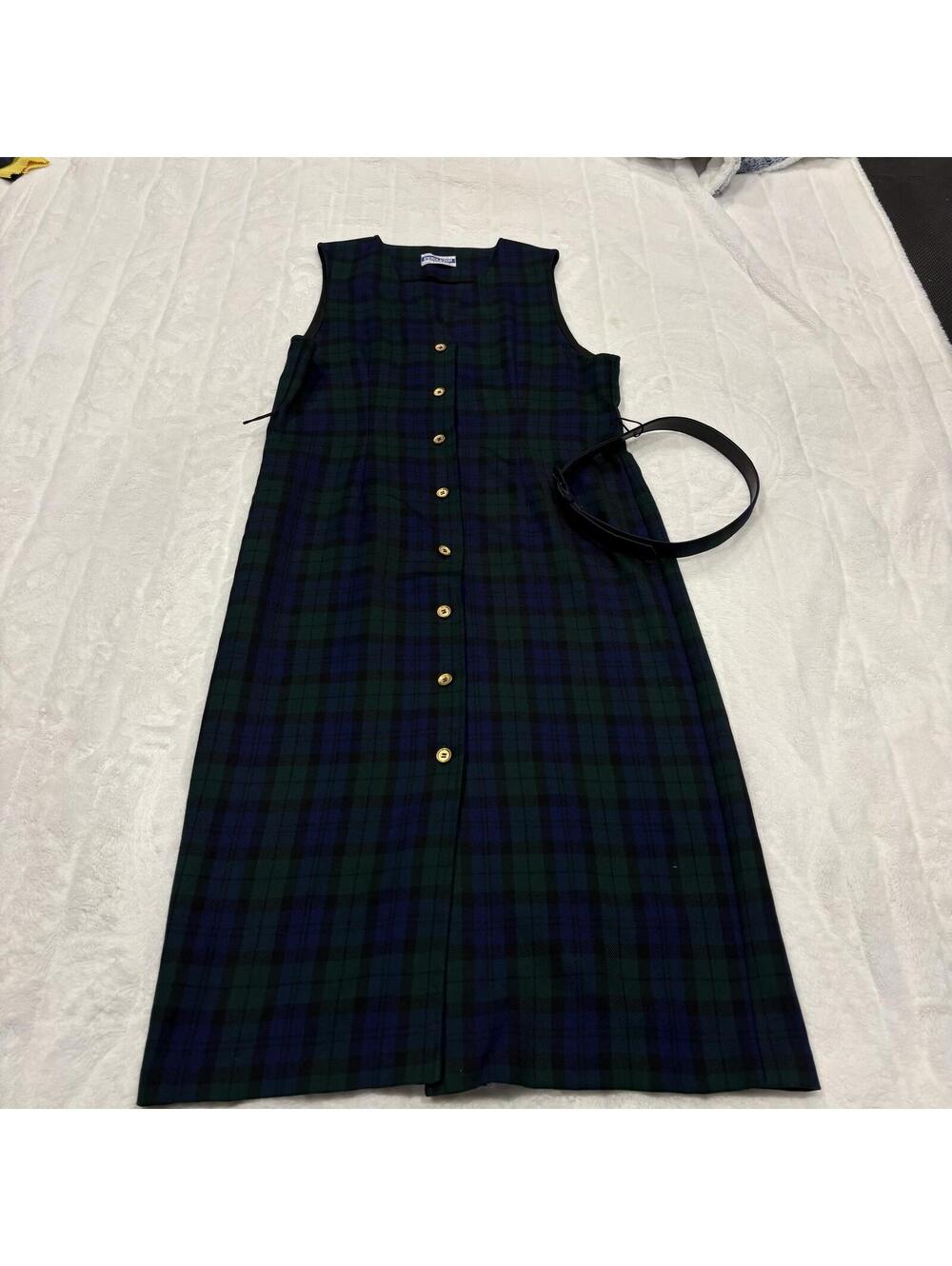 Pendleton Vintage Sleeveless Plaid Dress with Belt Women Petite Medium Wool